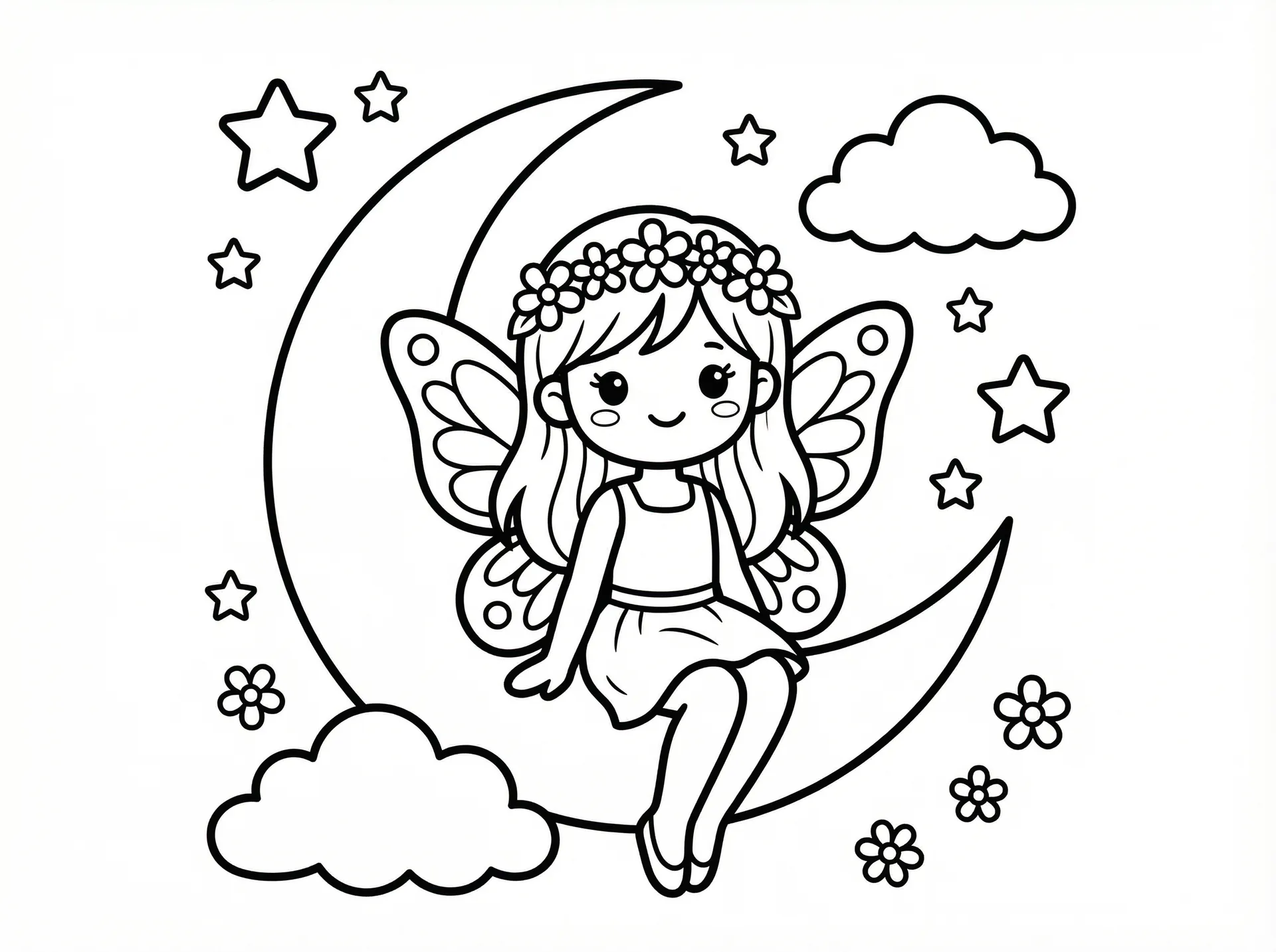 排球少女 漫画 - 月亮上的蝴蝶翅膀精灵涂色线稿